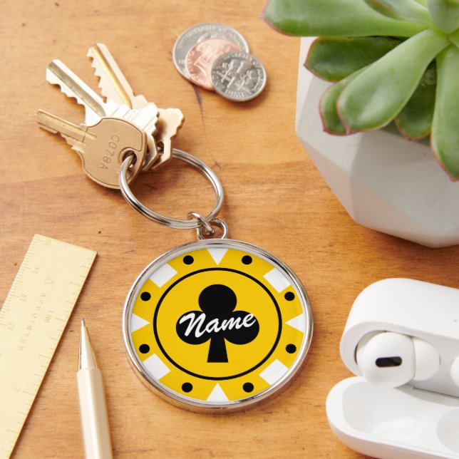 Yellow Casino Poker Chip Schlüsselanhänger mit Nam (Schreibtisch)