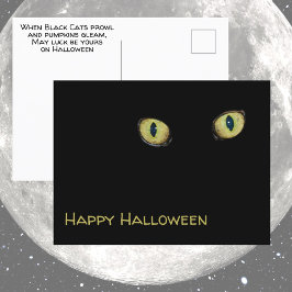 Yellow Cat Eyes Happy Halloween Fotografy Black Postkarte