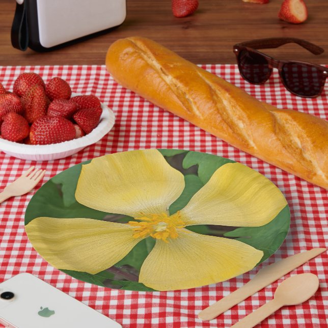 Yellow Celandine Poppy Floral Pappteller (Picknick)