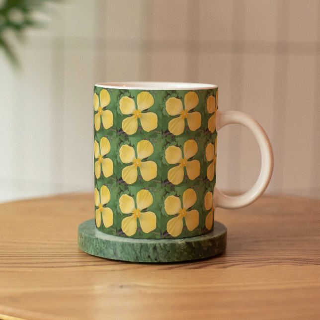 Yellow Celandine Poppy Floral Pattern Tasse (In Situ Coaster)