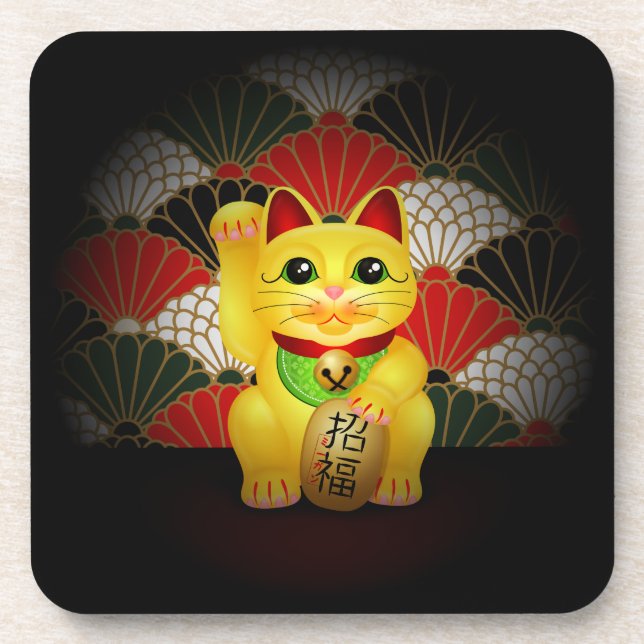 Yellow Ceramic Maneki Neko Untersetzer (Vorderseite)