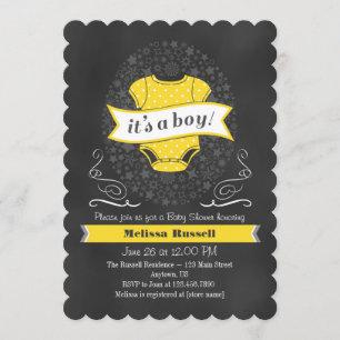 Yellow Chalkboard Boy Baby Dusche einladen Einladung