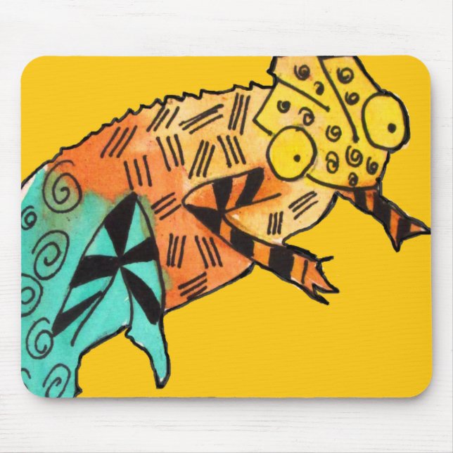 Yellow Chameleon Reptile Art Doodle Illustration Mousepad (Vorne)