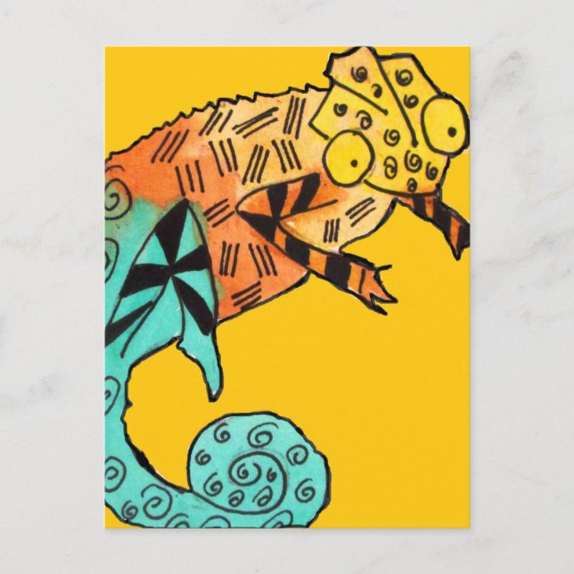 Yellow Chameleon Reptile Art Doodle Illustration Postkarte (Vorderseite)