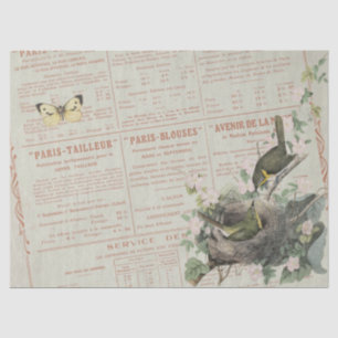 Yellow Chat Bird Nest Butterfly Französischer Deco Seidenpapier