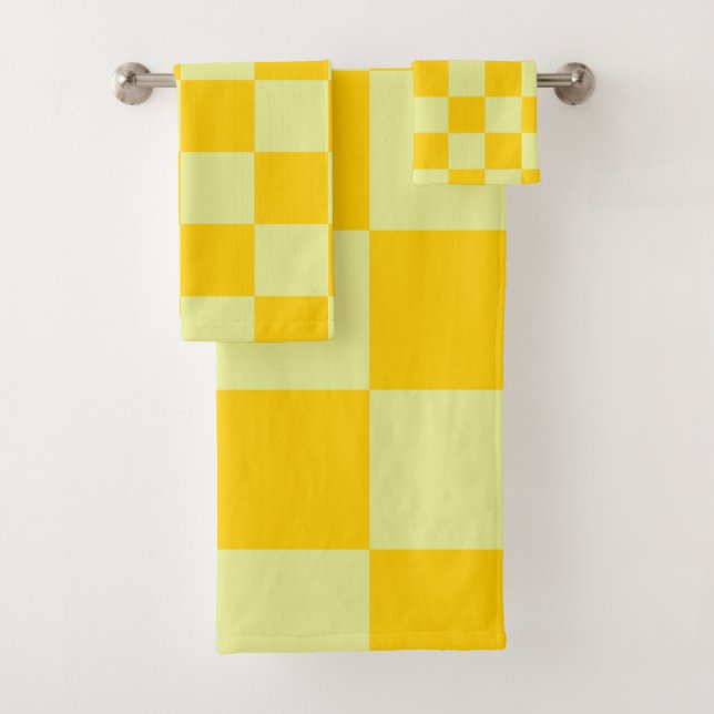 Yellow Checkered Gingham Pattern Badhandtuch Set (Insitu)