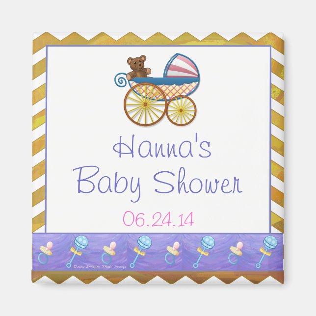 Yellow Chevron Baby Pram Baby Shower Favor Magnet (Vorne)