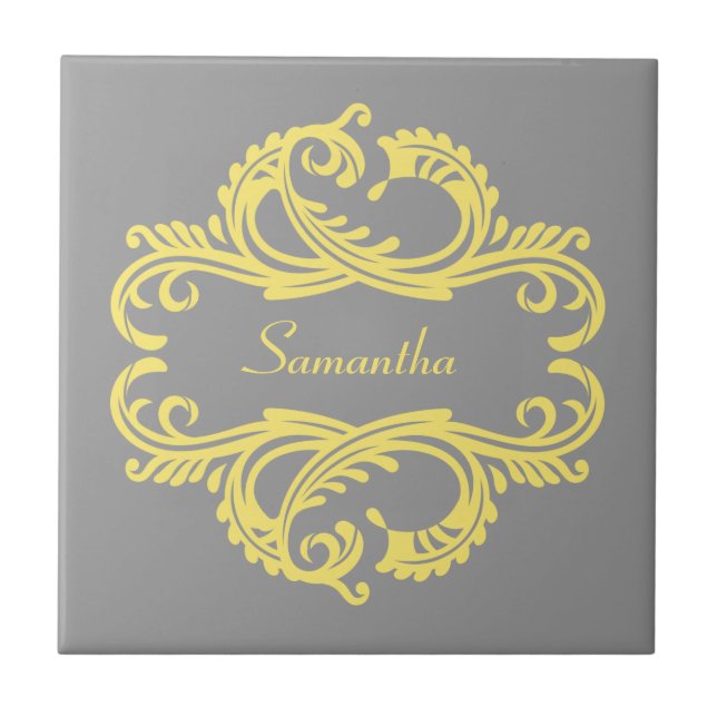 Yellow Chic Damask Tile Fliese (Vorderseite)