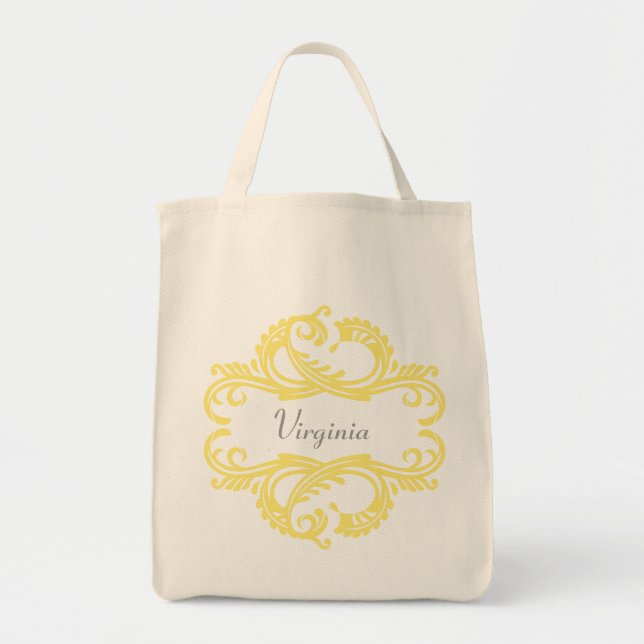 Yellow Chic Damask Tote Bag Tragetasche (Vorne)