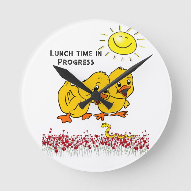 Yellow Chicks Sun Floral Clock Runde Wanduhr (Vorderseite)