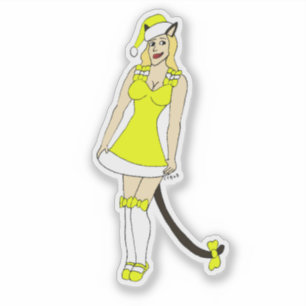 Yellow Christmas catgirl Aufkleber