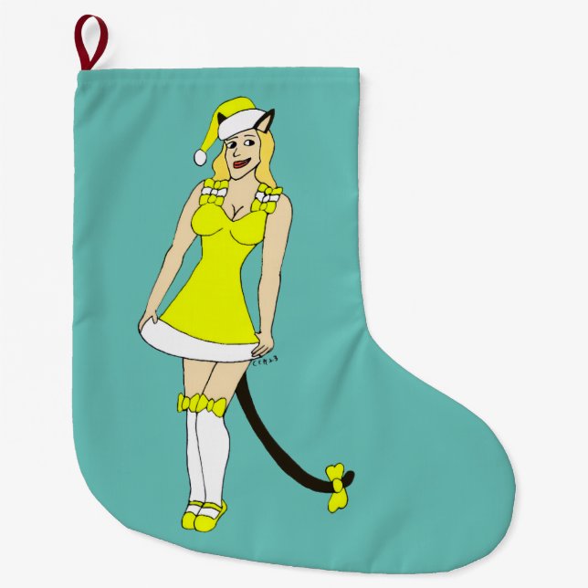 Yellow Christmas catgirl Großer Weihnachtsstrumpf (Vorderseite)