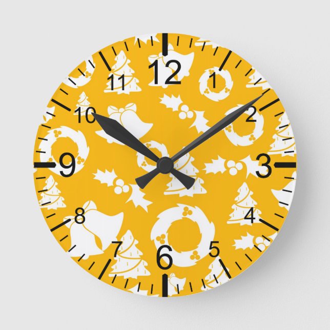 Yellow Christmas Pattern Runde Wanduhr (Vorderseite)