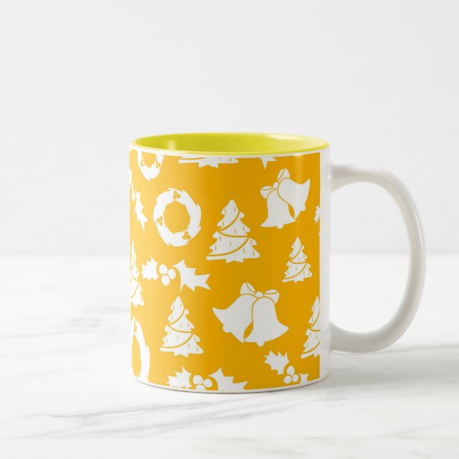 Yellow Christmas Pattern Zweifarbige Tasse (Rechts)