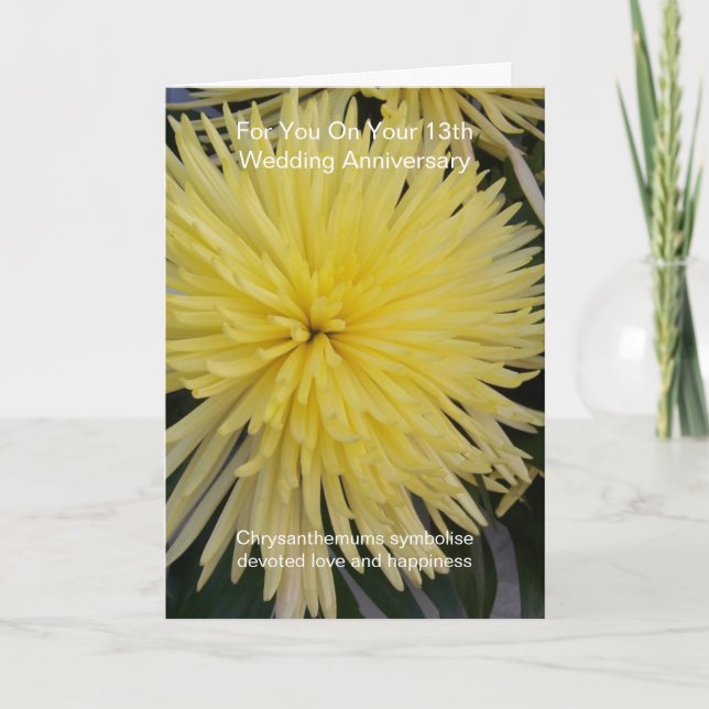 Yellow Chrysanthemum 13. Hochzeitstag Karte (Vorderseite)