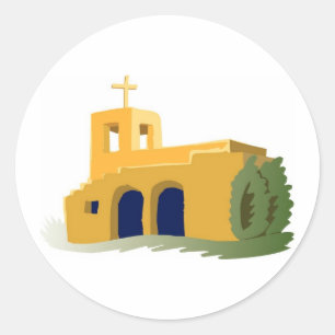 Yellow Church im Adobe Style Runder Aufkleber
