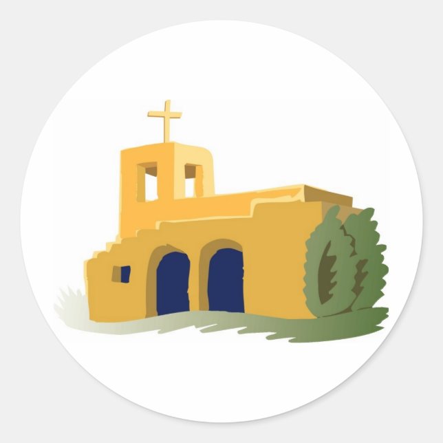 Yellow Church im Adobe Style Runder Aufkleber (Vorderseite)