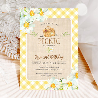 Yellow Classic Picnic Birthday Invitation Einladung