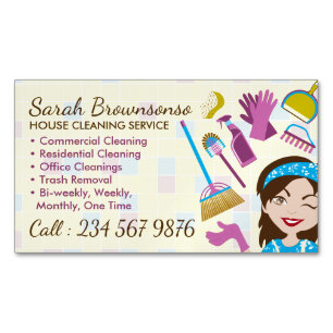 Yellow Cleaning Service Janitorial Lady Tile Wash Magnetische Visitenkarte