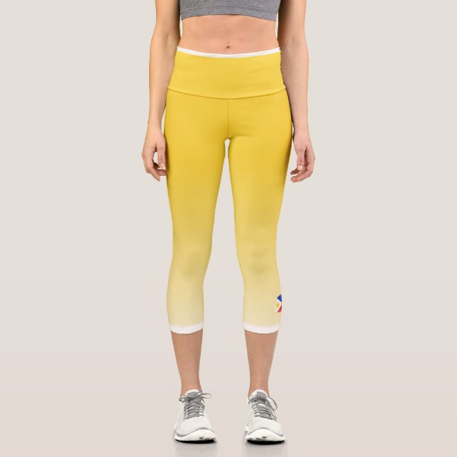 Yellow Color Gradient with Philippines Flag Capri Leggings (Vorderseite)