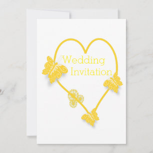 Yellow Colored Butterfly Heart Design Wedding Einladung