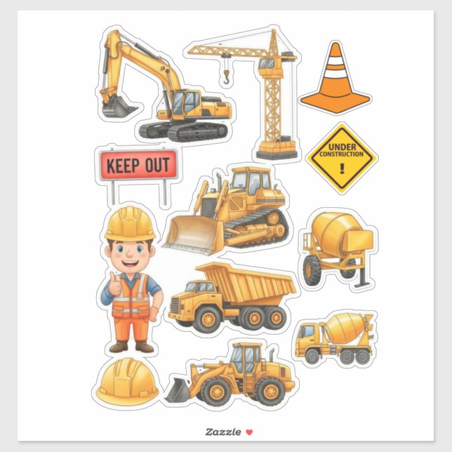 Yellow Construction Truck Builder Vinyl Sticker (Blatt)