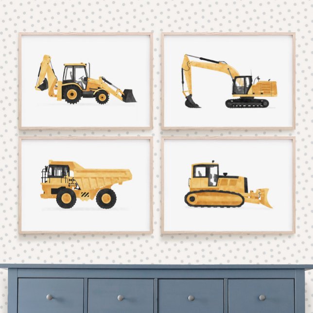 Yellow Construction Vehicles Boys Room Bilderwand Sets (Von Creator hochgeladen)