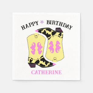 Yellow Cowgirl Western Boots Ranch Cowboy Birthday Serviette