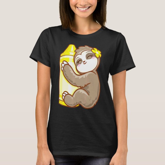 Yellow Crayon Coloring Sloth Girls T-Shirt (Vorderseite)