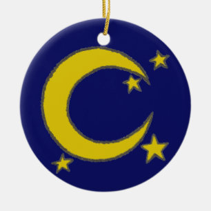Yellow Crescent Moon Blue Night Sky Star Astronomi Keramik Ornament