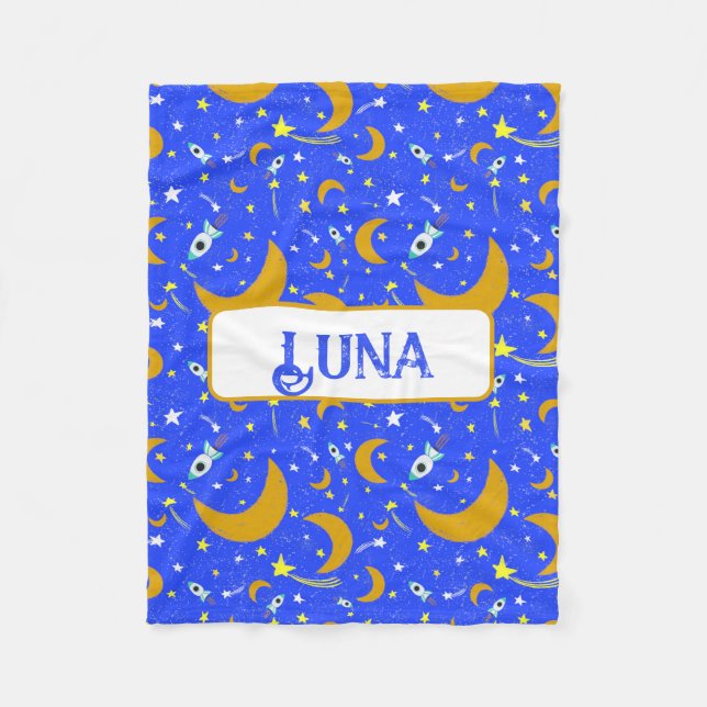 Yellow Crescent Moons schießen Star Space Rockets Fleecedecke (Vorderseite)