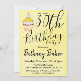 Yellow Cupcake Watercolor 30. Geburtstags-Party Einladung