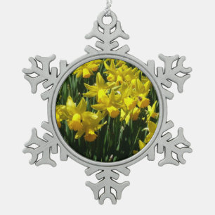 Yellow Daffodien I Cheery Spring Blumen Schneeflocken Zinn-Ornament