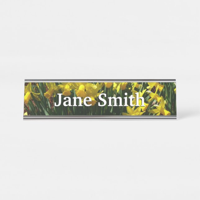 Yellow Daffodien I Cheery Spring Blumen Schreibtischnamensplakette (Vorderseite )