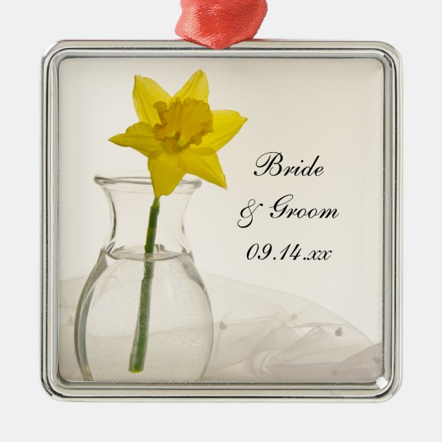 Yellow Daffodil and Pearls Wedding Silbernes Ornament (Vorne)