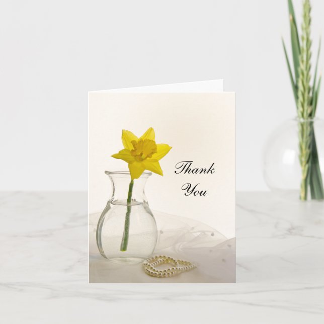 Yellow Daffodil and Pearls Wedls Vielen Dank Dankeskarte (Vorderseite)