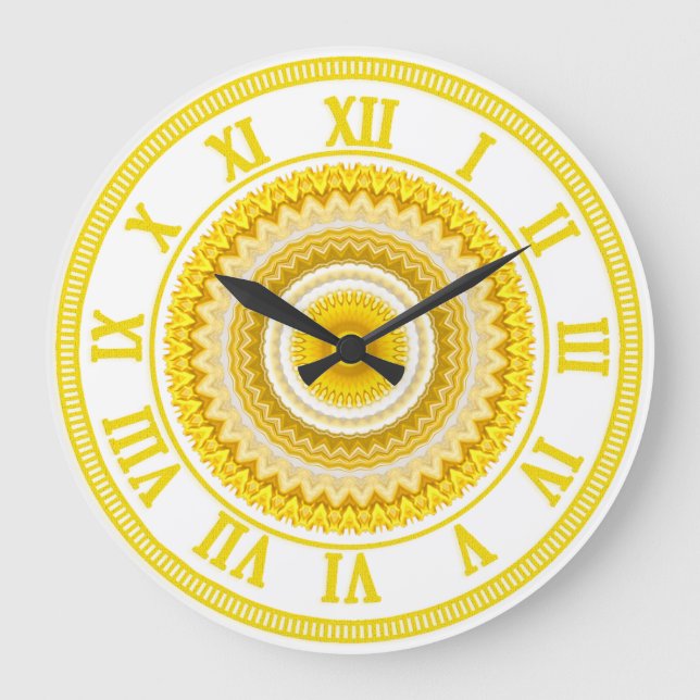 Yellow Daffodil Mandala Pattern Große Wanduhr (Vorderseite)