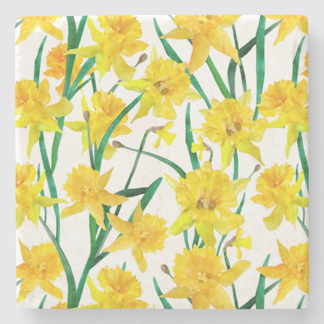Yellow Daffodil Pattern Steinuntersetzer (Vorderseite)