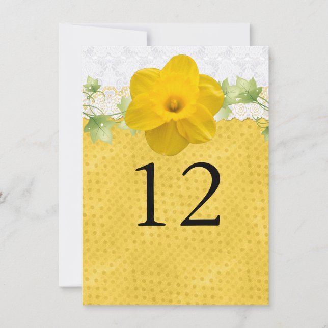 Yellow Daffodil Wedding Tischnummer (Vorderseite)