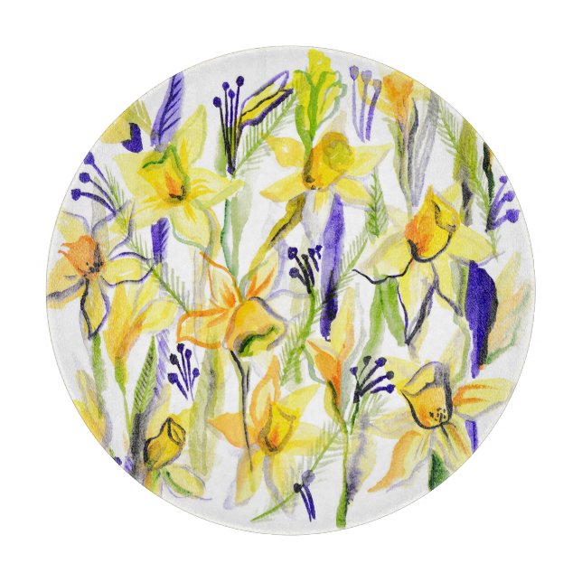 Yellow Daffodils Aquarellfärbung Schneidebrett (Vorderseite)