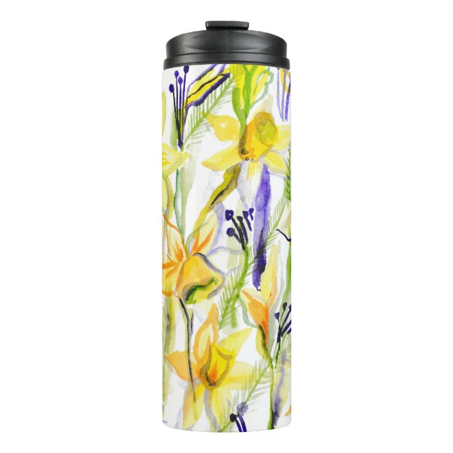 Yellow Daffodils Aquarellfärbung Thermosbecher (Vorderseite)