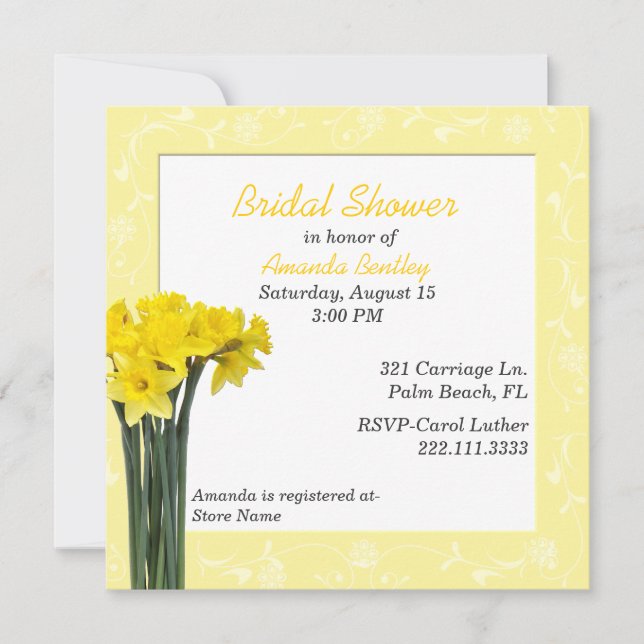 Yellow Daffodils Bridal Dusche Einladung (Vorderseite)