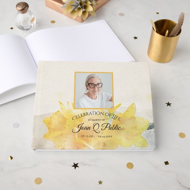 Yellow Daffodils Feier zum Gedenken an das Leben Gästebuch (Vorderseite Offen)