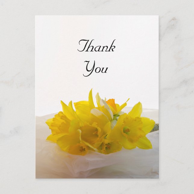 Yellow Daffodils on White Spring Wedding Danke Postkarte (Vorderseite)