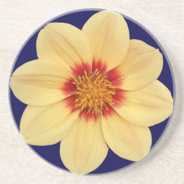Yellow Dahlia auf Blue Floral Getränkeuntersetzer
