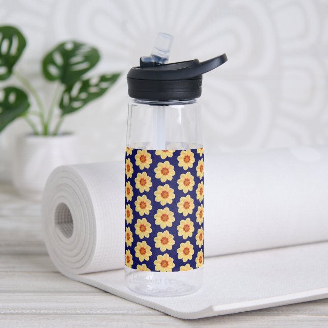 Yellow Dahlia Blume Pattern auf Blue Trinkflasche (Yoga)