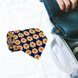 Yellow Dahlia Floral Pattern auf Navy Blue Krawatte