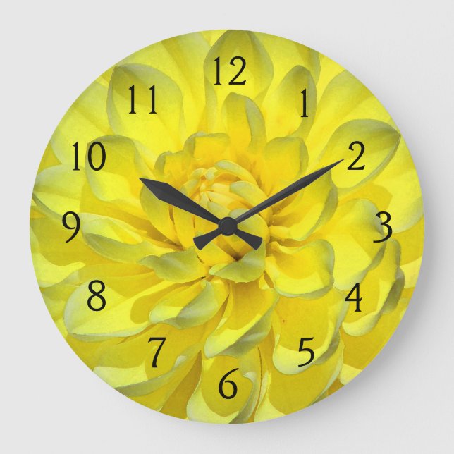Yellow Dahlia Große Wanduhr (Vorderseite)