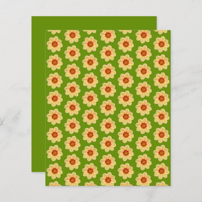 Yellow Dahlia Pattern on Green Scrapbook Paper (Vorne/Hinten)