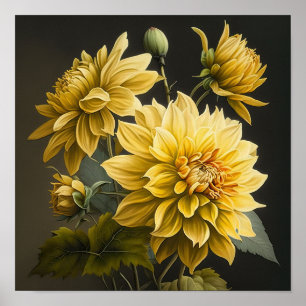 Yellow Dahlias Blume Art Print Poster